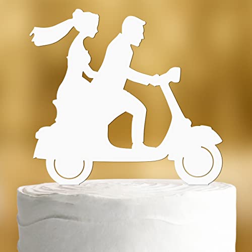 Cake Topper Vespa mit Brautpaar [mit Schleier] - Acryl deko weiss deko Hochzeitstorte deko Kuchen deko Hochzeit Tortendekoration Verlobung Tortenstecker Hochzeit Tortendeko Wedding cake von Dankeskarte.com
