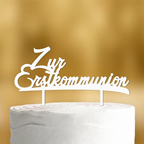 Cake Topper Zur Erstkommunion [zweizeilig] - Acryl weiss - Tortendeko Kommunion deko Mädchen deko Kommunion Junge Party deko Kommunion Junge Tortenaufleger Kommunion von Dankeskarte.com