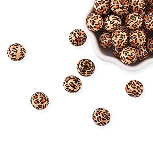Danlai Leopard Holzperlen 100 Stücke Natürliche Runde Holzperlen Personalisierte Lose Polierte Perlen Für Girlande Schmuck Machen DIY Crafting (14 Mm) von Danlai