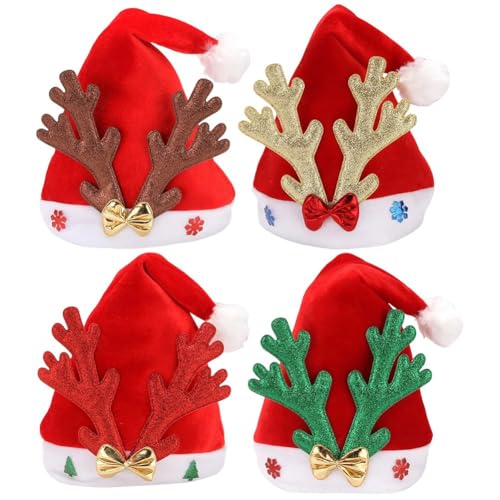 Danlai Weihnachtsmütze, 4-teilig, Weihnachtsmütze Für Erwachsene, Bunte Hirschgeweih-schleifen, Plüsch-weihnachtsmütze Kunstfell-pompon Oben Für Das Weihnachtsmannkostüm Danlai Weihnachtsmütze, 4-teilig, Weihnachtsmütze Für Erwachsene, Bunte Hirschgeweih-schleifen, Plüsch-weihnachtsmütze Kunstfell-pompon Oben Für Das Weihnachtsmannkostüm von Danlai