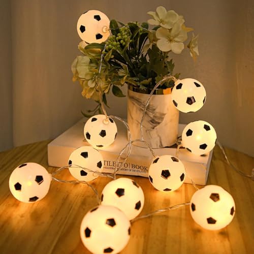 Danolt 3m Fußball Lichterkette und 10 Blätter Leuchttattoos Fußball Lichterkette Außen Warmweiß mit 20 Cotton Ball Jugendzimmer Deko Jungen von Danolt