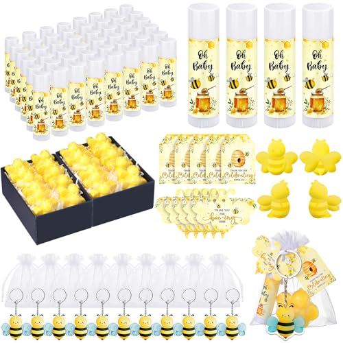 Dansib 288 Gastgeschenke für Babypartys, Lippenbalsam, Seifen, Schlüsselanhänger, Organza-Beutel, Gastschätzungsgeschenk mit Dankeschön-Etiketten und Karten für Jungen und Mädchen, Gastgeschenk (Gelb von Dansib