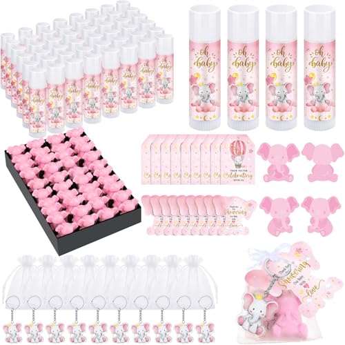 Dansib 288 Gastgeschenke für Babypartys, Lippenbalsam, Seifen, Schlüsselanhänger, Organza-Beutel, Gastschätzungsgeschenk mit Dankeschön-Etiketten und Karten für Jungen und Mädchen, Gastgeschenk (Rosa von Dansib