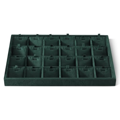Dansmiy Stapelbares Samt-Schmucktablett für Ringe, Ohrringe, Halsketten, Armreifen, Anhänger, Organizer für Ladenschrank, 5 Farben erhältlich (grün, 24 Fächer) von Dansmiy