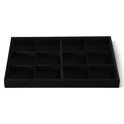 Dansmiy Stapelbares Samt-Schmucktablett für Ringe, Ohrringe, Halsketten, Armreifen, Anhänger, Organizer für Ladenschrank, 5 Farben erhältlich (schwarz, 12 Fächer) von Dansmiy