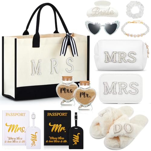 Dansydaisy 14-teiliges Brautparty-Geschenk-Set inklusive Kosmetiktasche, Tragetasche, Schmuckkästchen, Haarklammer, Braut-Haargummi, Herz, Sonnenbrille, Flitterwochen, Reisezubehör für Frauen Dansydaisy 14-teiliges Brautparty-Geschenk-Set inklusive Kosmetiktasche, Tragetasche, Schmuckkästchen, Haarklammer, Braut-Haargummi, Herz, Sonnenbrille, Flitterwochen, Reisezubehör für Frauen von Dansydaisy