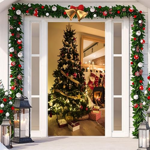 Weihnachten Tür Abdeckung 200 x 90cm Weihnachtsmann Rentier Türabdeckung Weihnachts Tür Hintergrund Banner Merry Christmas Haustür Decke Dekoration Weihnachten Hängend Tür Banner (P4, OneSize) von Dantazz