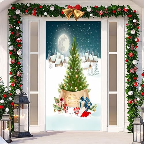 Weihnachten Tür Abdeckung 200 x 90cm Weihnachtsmann Rentier Türabdeckung Weihnachts Tür Hintergrund Banner Merry Christmas Haustür Decke Dekoration Weihnachten Hängend Tür Banner (P5, OneSize) von Dantazz