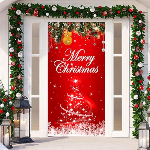 Weihnachten Tür Abdeckung 200 x 90cm Weihnachtsmann Rentier Türabdeckung Weihnachts Tür Hintergrund Banner Merry Christmas Haustür Decke Dekoration Weihnachten Hängend Tür Banner (Q6, OneSize) von Dantazz