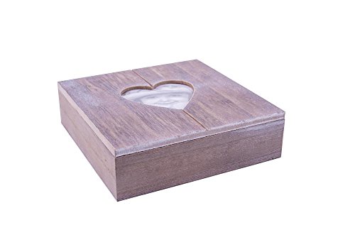 Rivanto® Holz-Geschenkbox mit Herz-Bilderrahmen, Fotobox, Holzbox,Holzschatulle, Holzschachtel, Schmuckkästchen mit Herzmotiv, 20 x 20 x 6 cm von Danto