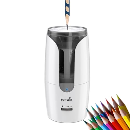 Elektrischer Anspitzer mit Behälter USB, Bleistift Spitzer 6-12 mm Maschine Batterie Aufladbar Spiralköpfige Klinge Bleistiftspitzer für Kinder, Bleistiftspitzen für dicke und dünne stifte (Weiß) von DaoWhisper