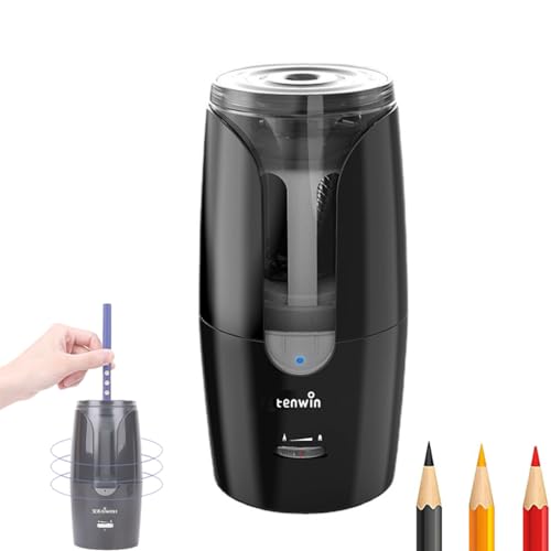 Elektrischer Bleistiftspitzer Spiralköpfige Klinge, Anspitzer Elektrisch USB akku aufladbar bleistiftspitzer metall mit behälter für ovale zimmermannsbleistifte 6-12mm (Schwarz) von DaoWhisper