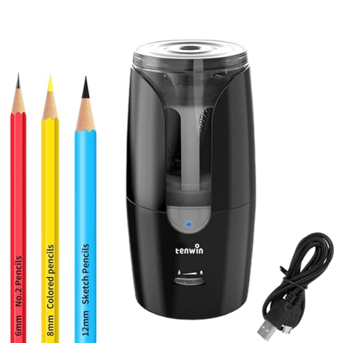 Großer Elektrischer Bleistiftspitzer, Wiederaufladbarer USB Bleistiftschneider für 6-12 Mm Bleistifte Automatischem Schwerlast Mechanisch Bleistiftspitzer für Künstler, Kinder (Black) von DaoWhisper