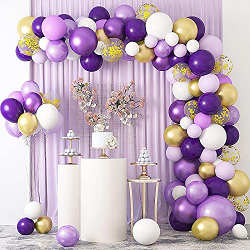 Ballon Girlande, 129 Stück Luftballons Girlande Ballonbogen Set Lila Gold Weiß, mit Konfetti Luftballons, Ballonkette, Ballons für Geburtstag, Hochzeit, Abschlussfeier Party Deko von Daohexi