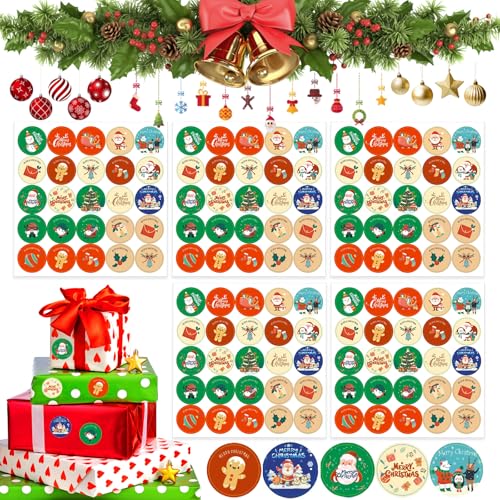 Daover 500 Stück 25 Stile Weihnachtsaufkleber Rund, Geschenkaufkleber Weihnachten, Weihnachtsaufkleber Selbstklebend, für Weihnachten Dekoration Geschenkverpackungen Umschlag usw von Daover