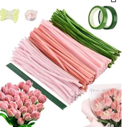 Daover Rosa Tulip Bouquet Pfeifenreiniger Set, 400 Stück Pfeifenputzer zum Basteln 4 Farben Pipe Cleaner mit Geschenkband, Klebeband, Blumenpapier, Staubblätter für DIY Geschenke und Dekorieren Daover Rosa Tulip Bouquet Pfeifenreiniger Set, 400 Stück Pfeifenputzer zum Basteln 4 Farben Pipe Cleaner mit Geschenkband, Klebeband, Blumenpapier, Staubblätter für DIY Geschenke und Dekorieren von Daover