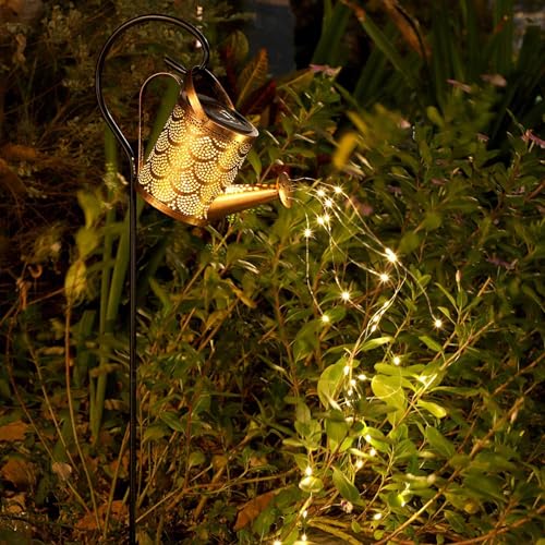 Daover Solar Gießkanne mit Solarlampen für Außen, LED Lichterketten, Solarlaterne für außen mit Schäferhaken, intage Lichterkette Draußen Für Garten Hofweg Balkon Terrasse, Fischschuppenmuster von Daover
