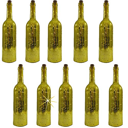 10 x LED-Weinachts-Party-Leuchte-Lampe VANY, batteriebetrieben, Lichterkette in der Weinflasche Stimmungs-Tisch-Boden-Fensterbank-Kommode-Dekorations-Leuchte-Lampe (Gold - 10er Set) von Dapo