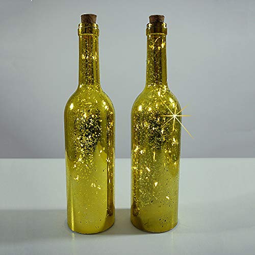 2 x LED-Weihnachs-Dekoration-Stimmungsleuchten VANY Glasflasche mit Lichterkette Tisch-Weihnachts-Hochzeit-Geburtstags-Garten-Party-Dekorations-Leuchte-Lampe (gold - 2er Set) von Dapo