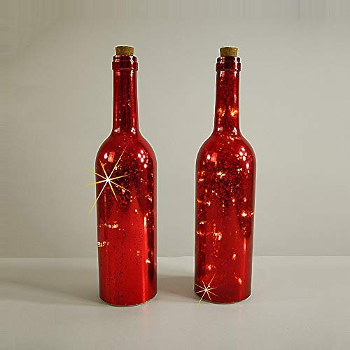 2 x LED-Weihnachts-Dekoration-Stimmungsleuchten VANY Glasflasche mit Lichterkette Tisch-Weihnachts-Hochzeit-Geburtstags-Garten-Party-Dekorations-Leuchte-Lampe (rot - 2er Set) von Dapo