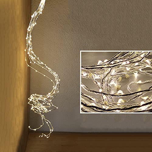 LED-Lichterregen-Perlengirlande 180 flammig LED-Weihnachts-Fenster-Stimmungs-Dekorations-Lichtfaser-Leuchte-Lampe für den Innenbereich (silber-Warmweiß) von Dapo
