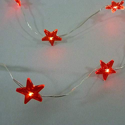 Dapo LED-Weihnachts-Party-Lichterkette STERN batteriebetrieben 20 flammig rot, Kabel silber, Länge 1m, Zuleitung 35 cm, Ein-Ausschalter am Batteriefach, Advents-Tisch-Stimmungs-Dekorations-Lampe von Dapo