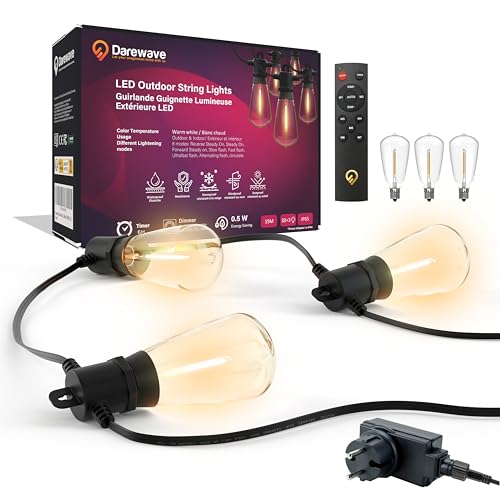 Darewave 19M lichterkette außen dimmbar mit 30+3 Glühbirnen Warmweiß ST38, IP65 wasserdicht, led lichterkette außen für Garten, Balkon, Terrasse, Patio, Party. tannenbaum lichterkette von Darewave