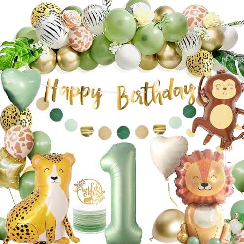 Deko 1. Geburtstag Junge Mädchen, Dschungel kindergeburtstag deko 1 Jahr,1 Geburtstag mit Wild One Geburtstagsdeko, Safari Grüne Luftballon 1 Jahr für Geschenk 1. geburtstag Junge Mädchen Deko 1. Geburtstag Junge Mädchen, Dschungel kindergeburtstag deko 1 Jahr,1 Geburtstag mit Wild One Geburtstagsdeko, Safari Grüne Luftballon 1 Jahr für Geschenk 1. geburtstag Junge Mädchen von Dargds
