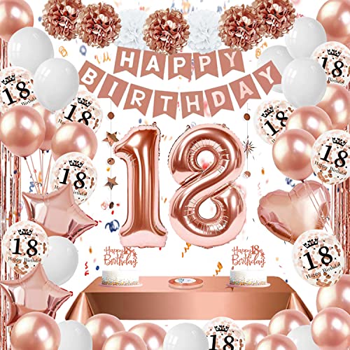 Deko 18. Geburtstag Mädchen,Dargds 18 Geburtstag Deko, Geburtstagsdeko Mädchen 18 mit Luftballons 18 Geburtstag,Happy Birthday Girlande,Roségold Konfetti Ballons,Pompoms,Tischdeko von Dargds