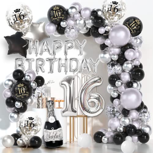 18th Birthday Decorations for Boys Girls, Dargds 18th Birthday Balloons Black Silver with Happy 18th Birthday Banner, Number 18 Balloon Garland, 18th Birthday Cake Topper for 18th Party Decorations von Dargds