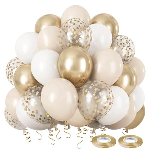 Luftballons Beige Gold, 60 Stück Luftballons Hochzeit mit Luftballons Weiß Metallic Champagner Gold Helium Ballons Nude Ballons für Hochzeit Boho Geburtstag Party Dekoration, Baby Shower, Babyparty von Dargds