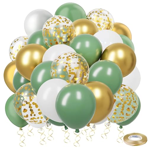 Luftballons Grün,Dargds 50 Stück Retro Grün Luftballons Hochzeit mit Helium Ballons Gold Weiß,Metallic Konfetti Ballons für Taufe Deko Geburtstag Baby Shower Jubiläum Party von Dargds