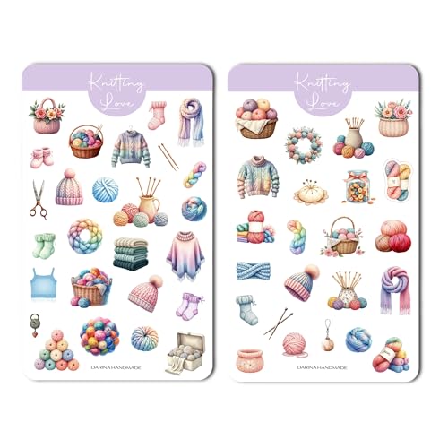 Darina Handmade Sticker Set, 2 Sticker-Bögen für Kreative - ideal für Planer, Bullet Journal & Handmade-Projekte (Stricken) von Darina Handmade