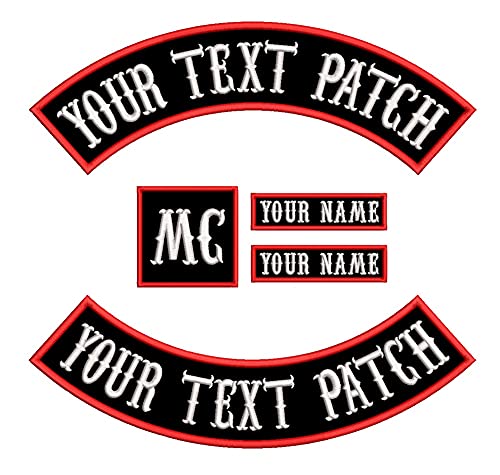 5 Stück individuell bestickte Aufnäher Weste Biker Motorrad Rocker Name Patches (Farbe: Rot auf Schwarz) von Dark blue sea