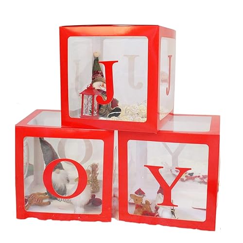 Darmlly Weihnachtsdekorationen, Große Rote Transparente Joy Box Joy Blocks Dekorationen für Feiertagspartydekorationen, Heimdekoration, Langlebig, 30 X 30 cm von Darmlly