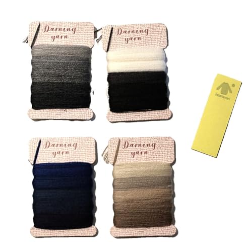 Stopfgarn, Farbverlaufsset, 20 Farben in 4 Themen (Marineblau, Weiß, Schwarz, Beige) – 15,3 Meter je 300 Meter insgesamt – Wolle und Acryl Flickgarn aus Japan – inklusive Haftnotizen von Darning yarn