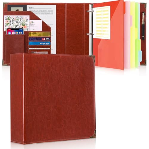 Darolin Premium D-Ringbuch aus PU-Leder, 3 D-Ringordner mit Visitenkartenhaltern und Stiftschlaufe, professioneller Portfolio-Organizer für Büro, Schule und Zuhause (braun) von Darolin