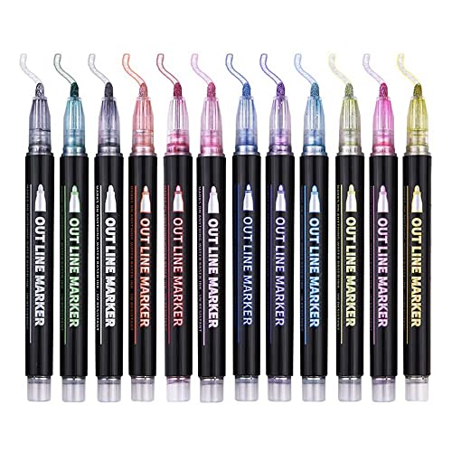 Daroplo Doppelte Linie Umriss Stifte 12 Farben Umriss Metallisch Marker Glitter Umriss Stifte Zeichnung Schreiben Stifte Mach Es Selbst Kunst von Daroplo