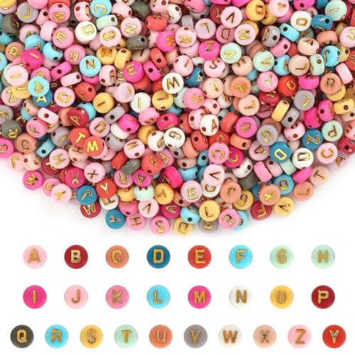 Bunte Buchstabenperlen, Darryy 1000 Stück Buchstabenperlen Bunte A-Z, Bunte Runde Acryl-Buchstabenperlen, Buchstabenperlen 7mm, für DIY Armbänder Halsketten Schlüsselanhänger von Darryy