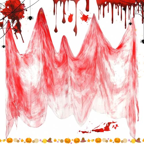 Darryy Halloween Gruseliges Tuch, 5M * 2.15M Halloween Deko Stoff, Gruseliger Stoff, Horror-Stoffdekoration für den Innen- und Außenbereich, rote Halloween-Deko-Gaze für Türen, Säle, Fenster Darryy Halloween Gruseliges Tuch, 5M * 2.15M Halloween Deko Stoff, Gruseliger Stoff, Horror-Stoffdekoration für den Innen- und Außenbereich, rote Halloween-Deko-Gaze für Türen, Säle, Fenster von Darryy