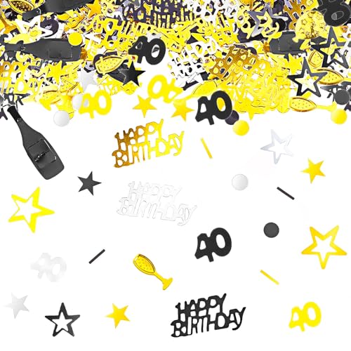 Darryy Konfetti 40 Geburtstag Deko, 1200 Stück Metallisches Konfetti in Schwarzgold, Silber und Rosegold für 40. Geburtstag, Jubiläum Party Supplies Deko, Streudeko für Geburtstagstisch von Darryy
