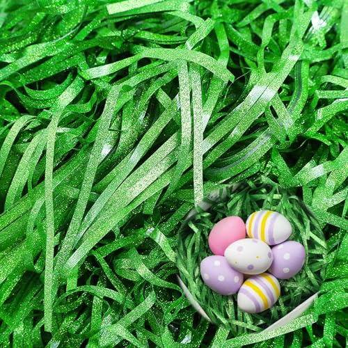Ostergras Papier, Darryy 100g Ostergras Grün, Geschreddertes Papier Füllmaterial, Füllmaterial Geschenk, Ostergras Dekogras für Osterkorb Osternester Oster Geschenkbox Geschenktüte DR-GP01 von Darryy