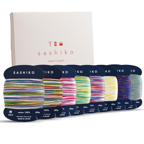 DARUMA Sashiko-Garn, 100% Baumwolle, Kartentyp (43 Yd) x 8 Farben, mit englischer Anleitung, Näh- und Stickerei-Set (Kasuri) von Daruma