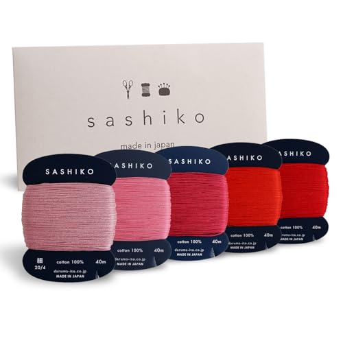 DARUMA Sashiko-Garn 100% Baumwolle Kartentyp (40 m) x 5 Farben mit englischem Handbuch, Näh- und Stick-Wertset (dünn, Hanafubuki) von Daruma