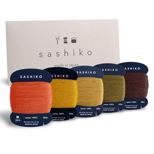 DARUMA Sashiko Garn aus 100% Baumwolle, Kartentyp (43 Yd) x 5 Farben, mit englischer Anleitung, Näh- und Stickerei-Set (Kouyou) von Daruma
