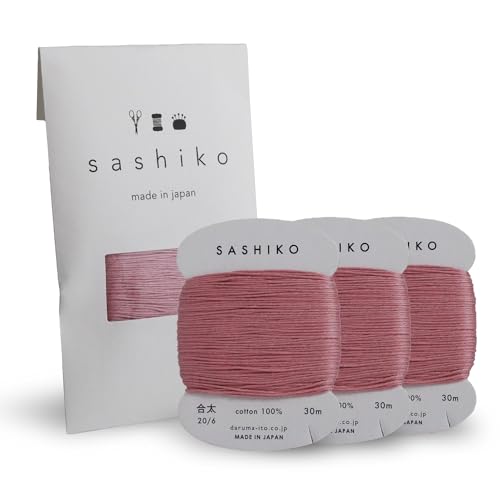 DARUMA Sashiko Garnkarten-Rollen, 3er-Set (30 m x 3 Stück) – Nähen und Sticken, inklusive Bedienungsanleitung und Geschenkverpackung (dick, pflaume) von Daruma