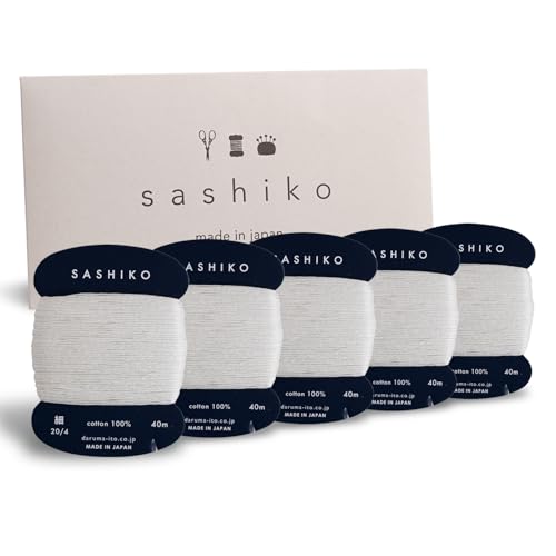 Daruma Sashiko-Garn aus 100% Baumwolle, Kartentyp (43,7 Yd) x 5 Stück, mit englischem Handbuch, Näh- und Stickset (Kinari) von Daruma