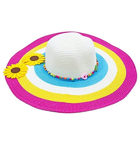 Damen Sommer Hut mit Sonnenblumen Big Flower | Weiß Pink von Das Kostümland