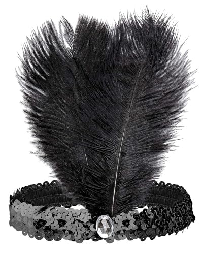 Das Kostümland 20er Jahre Charleston Pailletten Stirnband mit Federn - 414023 | Schwarz von Das Kostümland