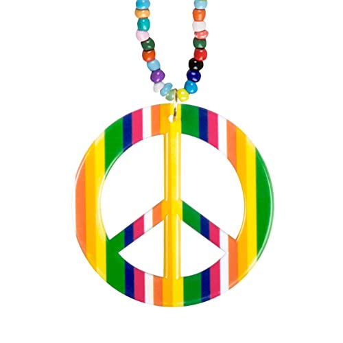 Das Kostümland Halskette Perlenkette Peace Anhänger Regenbogen Hippie Style Necklace Karneval von Das Kostümland